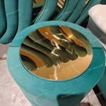 Green Velvet Cylindrical Nightstand with Gold Mirror Stainless Steel Top & Rotating Storage